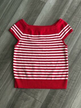 Tommy Hilfiger Women’s Red White Striped Knit Off-Shoulder Short Sleeve Top L/G